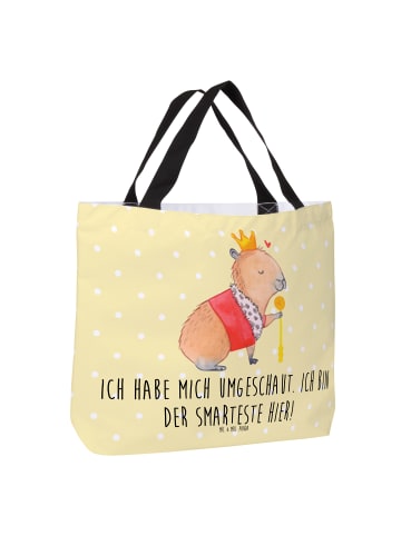 Mr. & Mrs. Panda Strandtasche Capybara König mit Spruch in Gelb Pastell