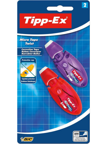 Bic Korrekturroller Micro Tape Twist, 2 Korrekturmäuse, drehbare Schutzkappe, 8 m