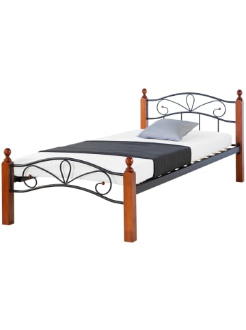 Homestyle4u Metallbett 90x200 in Schwarz Braun A mit Lattenrost