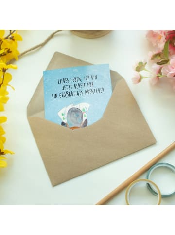 Mr. & Mrs. Panda Klappkarte Pinguin & Maus Wanderer mit Spruch in Eisblau