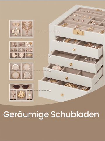 SONGMICS Schmuckkasten Bridie in Weiß - (B)26.2 x (H)28 x (T)15 cm