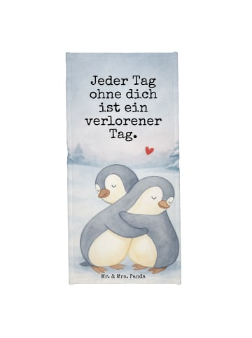 Mr. & Mrs. Panda Badehandtuch Pinguine Kuscheln Design mit Spruch in Grau Pastell