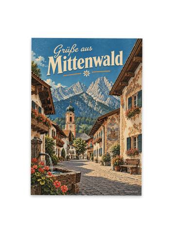 Postkarte Dorf nostalgisch Design mit Spruch in Weiß