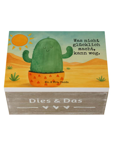 Mr. & Mrs. Panda Holzkiste Kaktus Sonne Design mit Spruch in Weiß