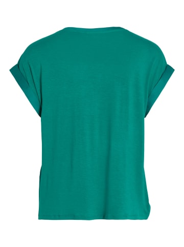 Vila Satin Blusen T-Shirt Kurzarm Basic Top Glänzend VIELLETTE in Dunkelgrün