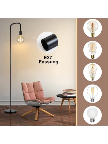 ZMH Stehlampe in schwarz E27 Vintage mit Fußschalter H 157cm