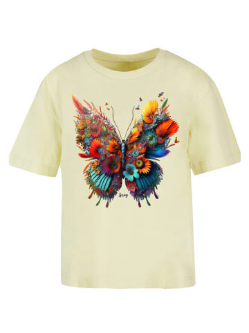 F4NT4STIC Ladies Everyday T-Shirt Schmetterling Blume in softyellow