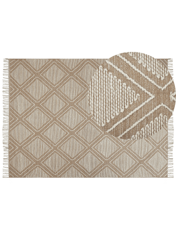 Beliani Kurzflor KACEM in Beige/Weiß - (W) 160 x (H) 1 x (L) 230 cm