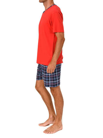 NORMANN Schlafanzug kurzarm Shorty mit karierter Jersey Hose in rot