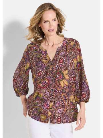 GOLDNER Kurzgröße:  Blusenshirt Moderne Viskosetunika, Allover-Print in orange / schwarz / gemustert