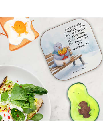 Mr. & Mrs. Panda Bierdeckel Taube Winter Pommes Design mit Spruch in Weiß