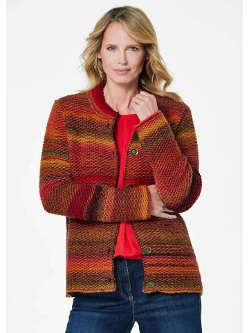 GOLDNER Kurzgröße:  Strickjacke Multicolor Woll-Jacke mit Stehkragen in rot / orange / gemustert