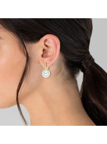 Rafaela Donata Perlen-Creolen aus Sterling Silber mit Muschelkernperle in gelbgold