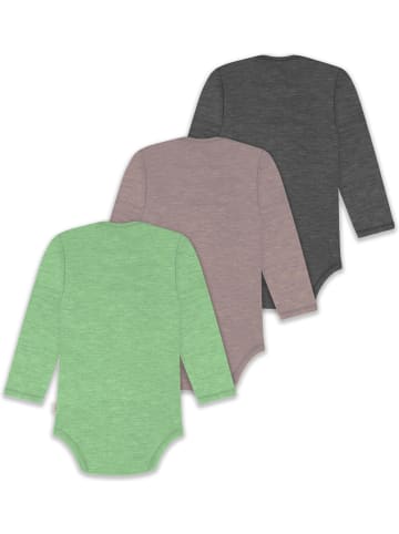 Normani Outdoor Sports 3er Pack Baby Merino Body Langarm Auckland in Anthrazit/Rosa/Grün