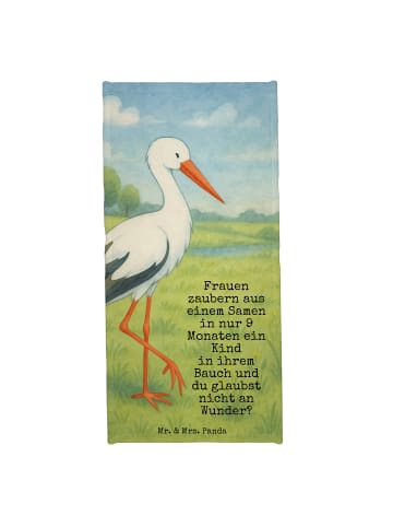 Mr. & Mrs. Panda Badehandtuch Storch Design mit Spruch in Gelb Pastell
