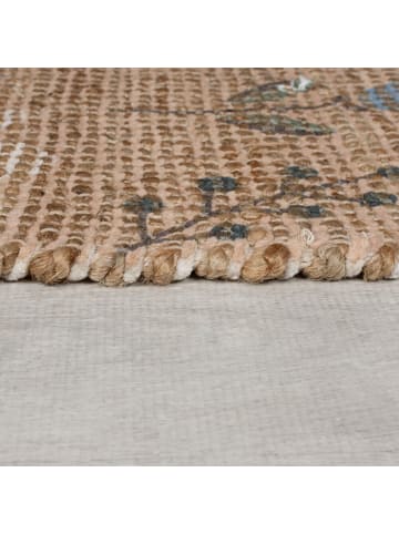 KADIMA DESIGN Naturfarbener, handgewebter Juteteppich mit floralem Muster