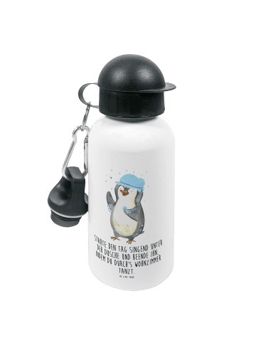 Mr. & Mrs. Panda Kindertrinkflasche Pinguin Duschen mit Spruch in Weiß