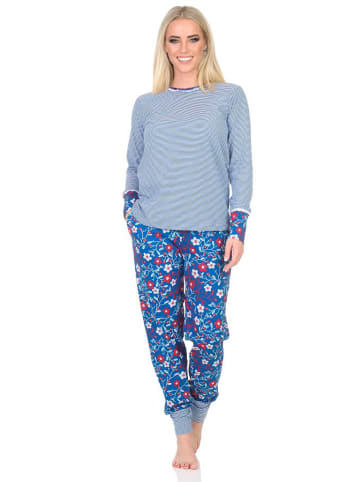 NORMANN Langarm Schlafanzug Pyjama Bündchen Streifen - 84818 in marine