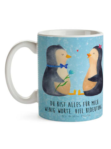 Mr. & Mrs. Panda Kaffeetasse Pinguin Pärchen mit Spruch in Eisblau