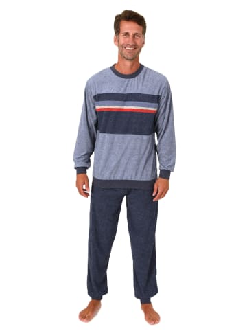 NORMANN Langarm Frottee Schlafanzug Pyjama Bündchen - 86641 in blau-mel.