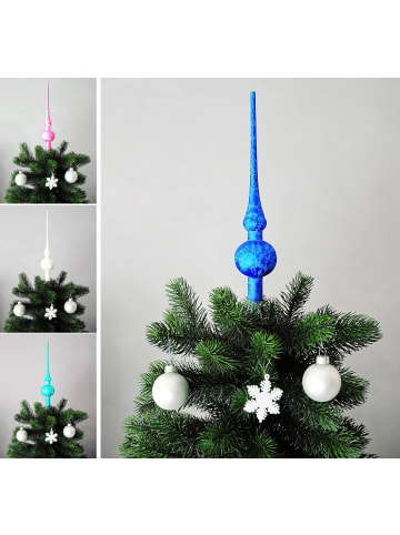 JACK Christbaumspitze Eislack 28cm Glas Matt Emaille in Meerblau