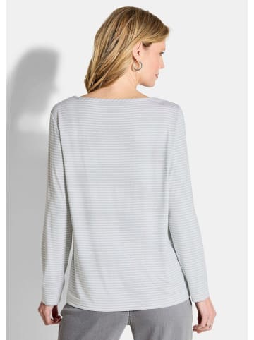 GOLDNER Kurzgröße:  Langarm Satinshirt mit Allover-Print in graugrün / gemustert