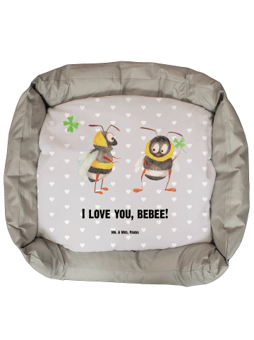 Mr. & Mrs. Panda Hundebett Bienen Paar mit Spruch in Grau Pastell