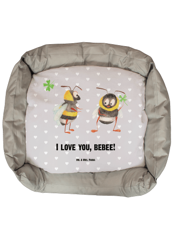 Mr. & Mrs. Panda Hundesofa Bienen Paar mit Spruch in Grau Pastell