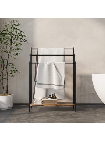 relaxdays Handtuchständer in Dunkelbraun/ Schwarz - (B)60 x (H)81 x (T)28 cm