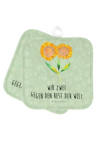 Mr. & Mrs. Panda Topflappen Blume Sonnenblume mit Spruch in Blattgrün