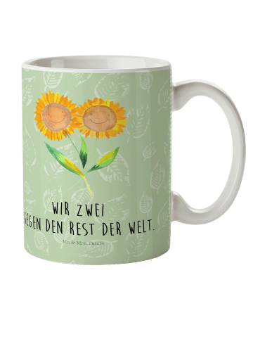 Mr. & Mrs. Panda Kindertasse Blume Sonnenblume mit Spruch in Blattgrün