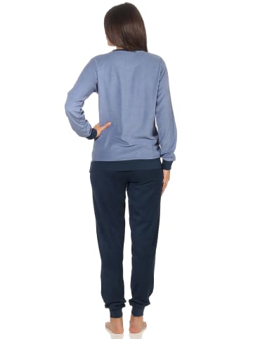 NORMANN Frottee Pyjama langarm Schlafanzug Bündchen und Applikation - 49867 in hellblau