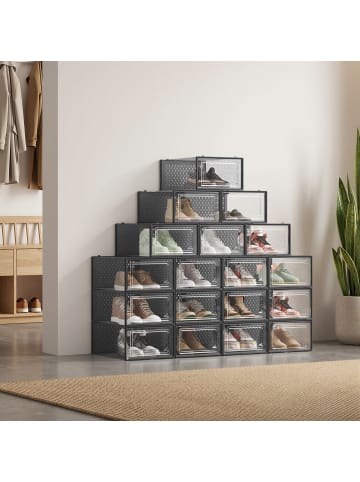 SONGMICS 18er-Set: Schuhbox in Transparent-Schwarz - (B)23.1 x (H)14.3 x (T)33.3 cm