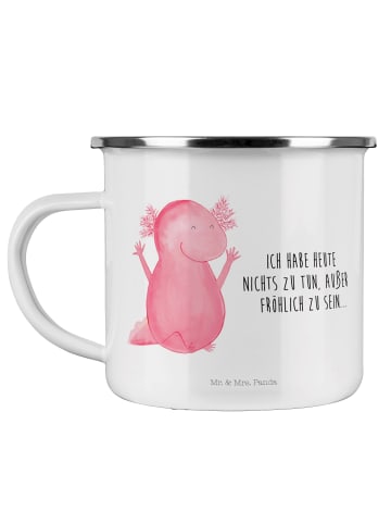 Mr. & Mrs. Panda Camping Emaille Tasse Axolotl Hurra mit Spruch in Weiß