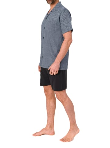 NORMANN Kurzarm Schlafanzug Shorty Pyjama durchknöpfbar in blau