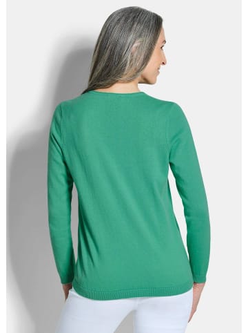 GOLDNER Kurzgröße:  Baumwollpullover mit V-Ausschnitt in grün