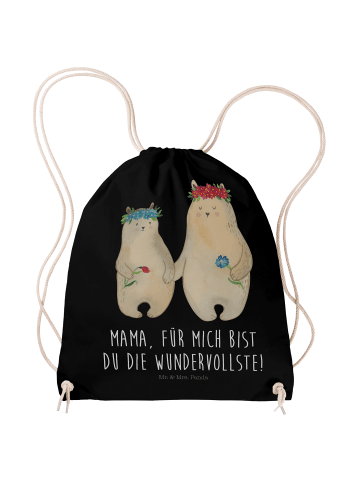 Mr. & Mrs. Panda Jutebeutel Bären mit Blumenkranz mit Spruch in Schwarz