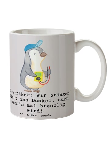 Mr. & Mrs. Panda Tasse Elektriker Lichtbringer mit Spruch in Grau Pastell