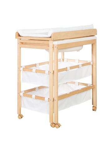 roba Bade-Wickelkombi 'Baby Pool', Holz natur, mit Wanne & Auflage Weiß