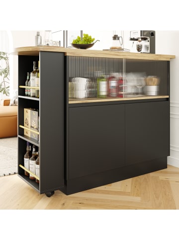 ABRIHOME 90 x 45 x 100 cm Um 360° Sideboard mit Ablageflächen, Schwarz