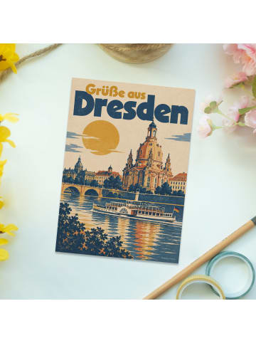 Mr. & Mrs. Panda Postkarte Dresden Retro Design mit Spruch in Weiß