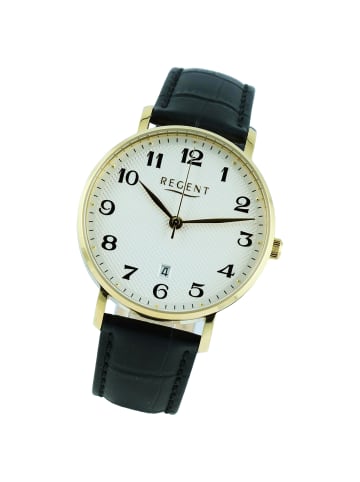 Regent Armbanduhr Regent Lederarmband schwarz extra groß (ca. 39mm)