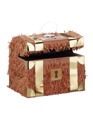 relaxdays 4x Pinata "Schatzkiste" in Braun - (B)30 x (H)27 x (T)23 cm