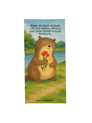 Mr. & Mrs. Panda Badehandtuch Otter Blumenstrauß Design mit Spruch in Weiß