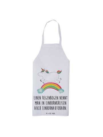 Mr. & Mrs. Panda Kochschürze Einhorn Regenbogen mit Spruch in Weiß