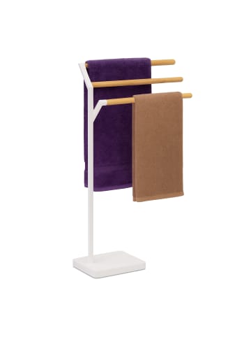 relaxdays Handtuchständer in Weiß/ Natur - (B)38,5 x (H)75 x (T)18 cm
