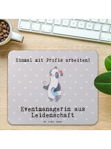 Mr. & Mrs. Panda Mauspad Eventmanagerin Leidenschaft mit Spruch in Grau Pastell