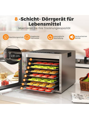 COSTWAY 850W Dörrautomat mit 8 Einlegefächer in Silber