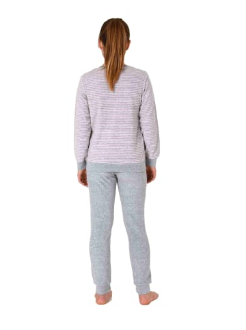 NORMANN Frottee Pyjama langarm Bündchen Schlafanzug Herz - 71579 in Grau