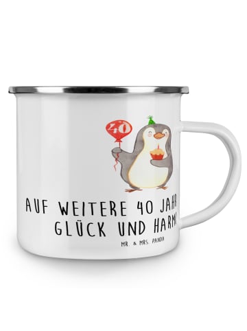 Mr. & Mrs. Panda Camping Emaille Tasse 40. Hochzeitstag Rubinhoc... in Weiß